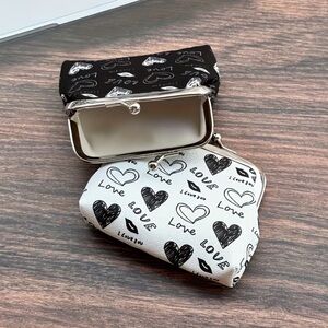 Heart & Love Pattern Kiss Lock Coin Purses-Set of 3- White, Black & Blue